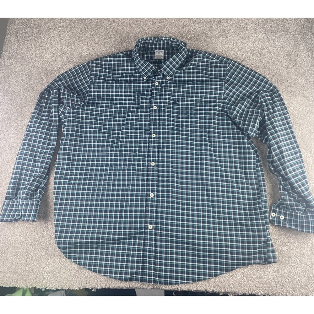 Brooks Brothers Regent Fit Shirt Nylon/Spandex Mens XXL Green/Blue Plaid Lamb - Picture 4 of 8